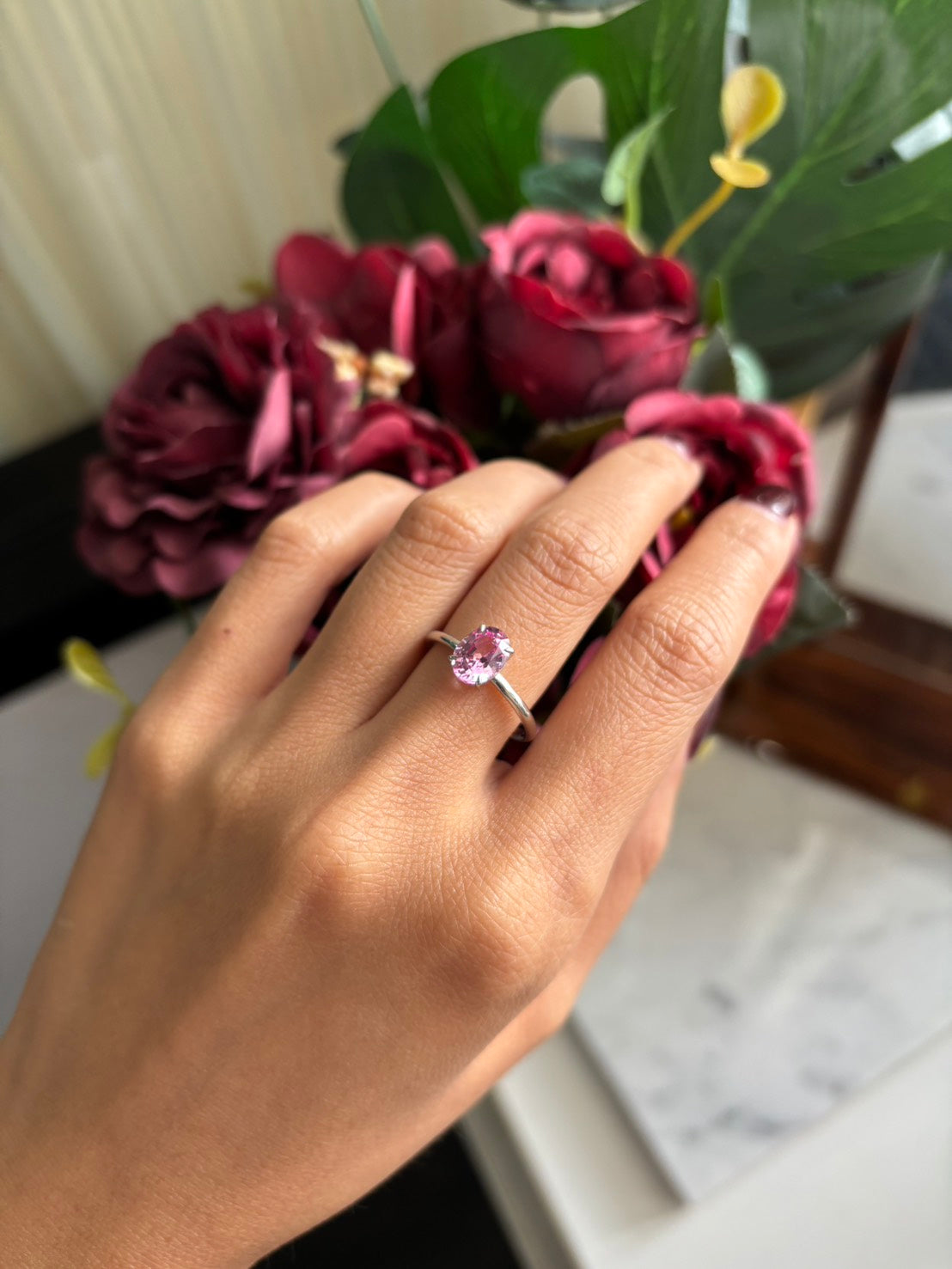 Oval Pink Sapphire Solitaire Ring