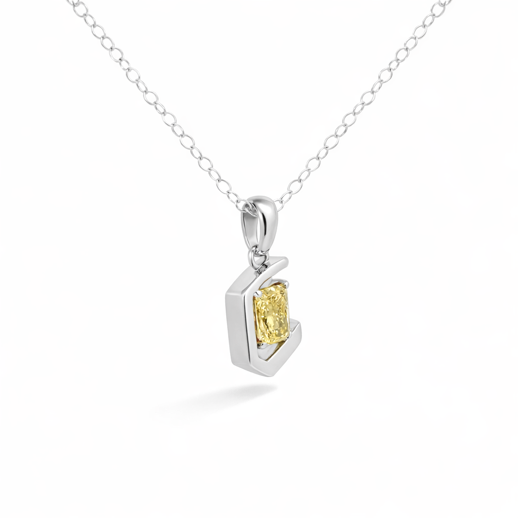 0.69ct Fancy Vivid Yellow Lab-Grown Diamond Pendant | Octagon VVS2 | IGI Certified | Rhodium 925 Silver | One of One