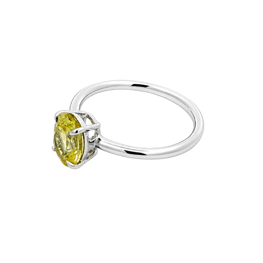 1.70 ct oval yellow lab-grown sapphire ring, angled view