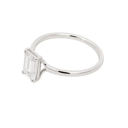 1 ct emerald-cut lab-grown diamond floating solitaire ring, angled view