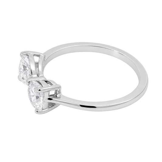 Bow duo heart-cut lab-grown diamond ring, angled view