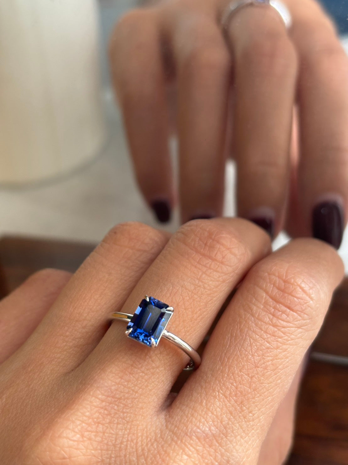 Octagon Blue Sapphire Solitaire Ring