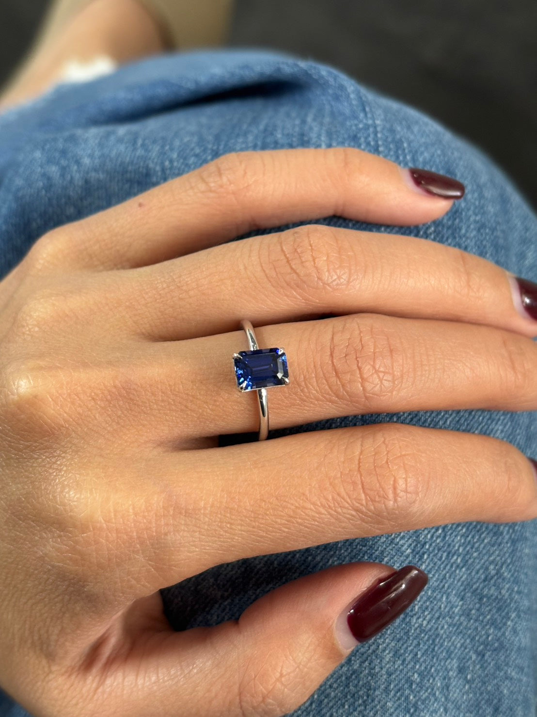 Octagon Blue Sapphire Solitaire Ring