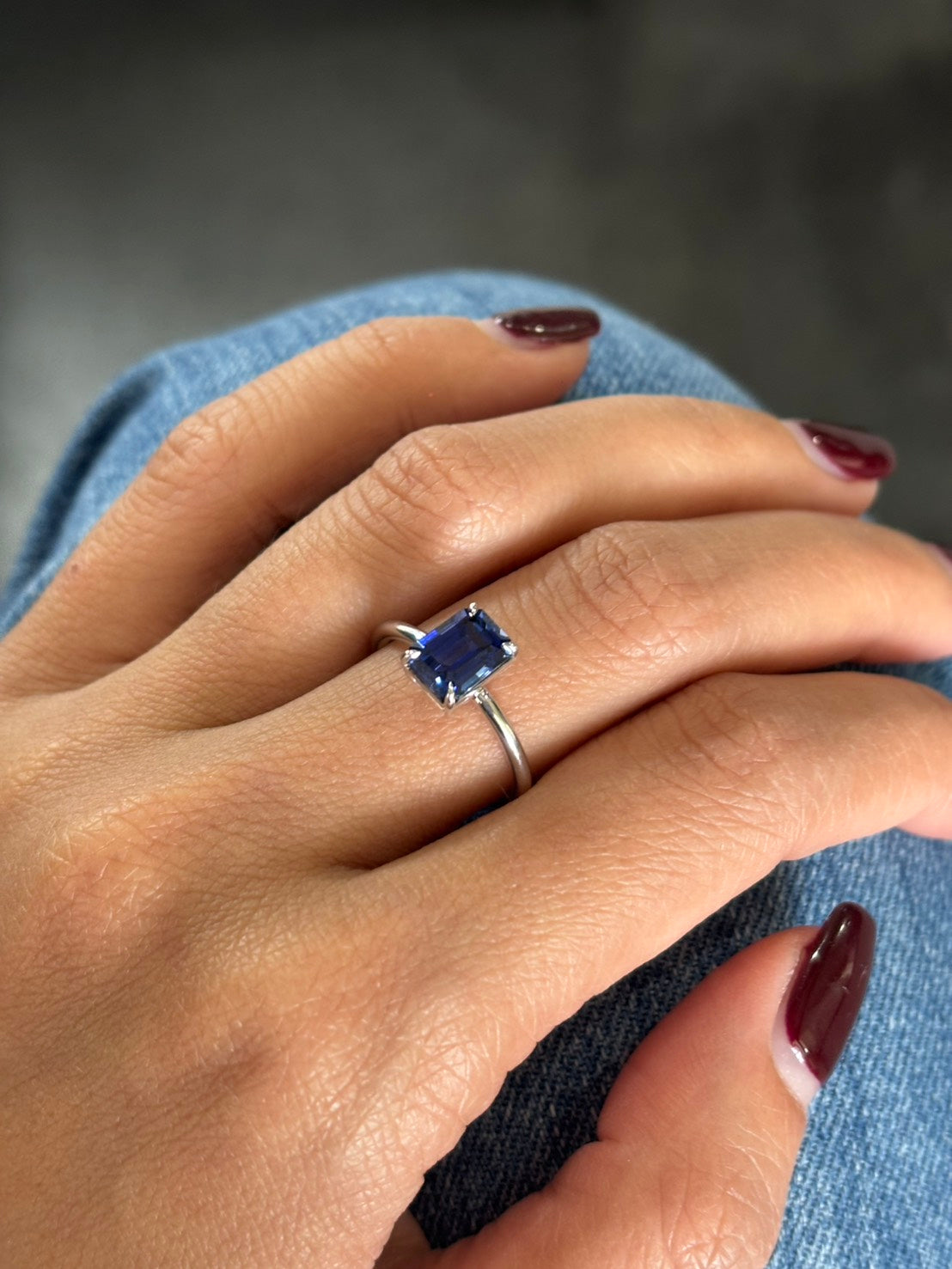 Octagon Blue Sapphire Solitaire Ring