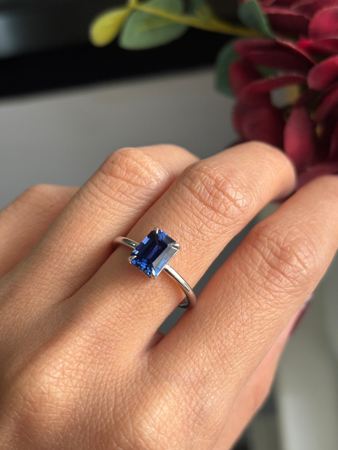 Octagon Blue Sapphire Solitaire Ring