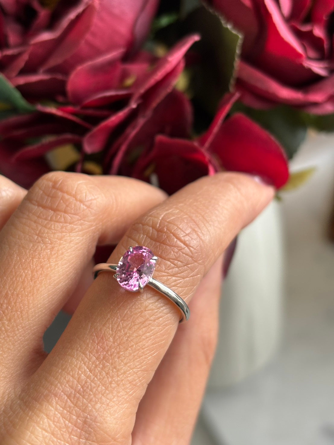 Oval Pink Sapphire Solitaire Ring