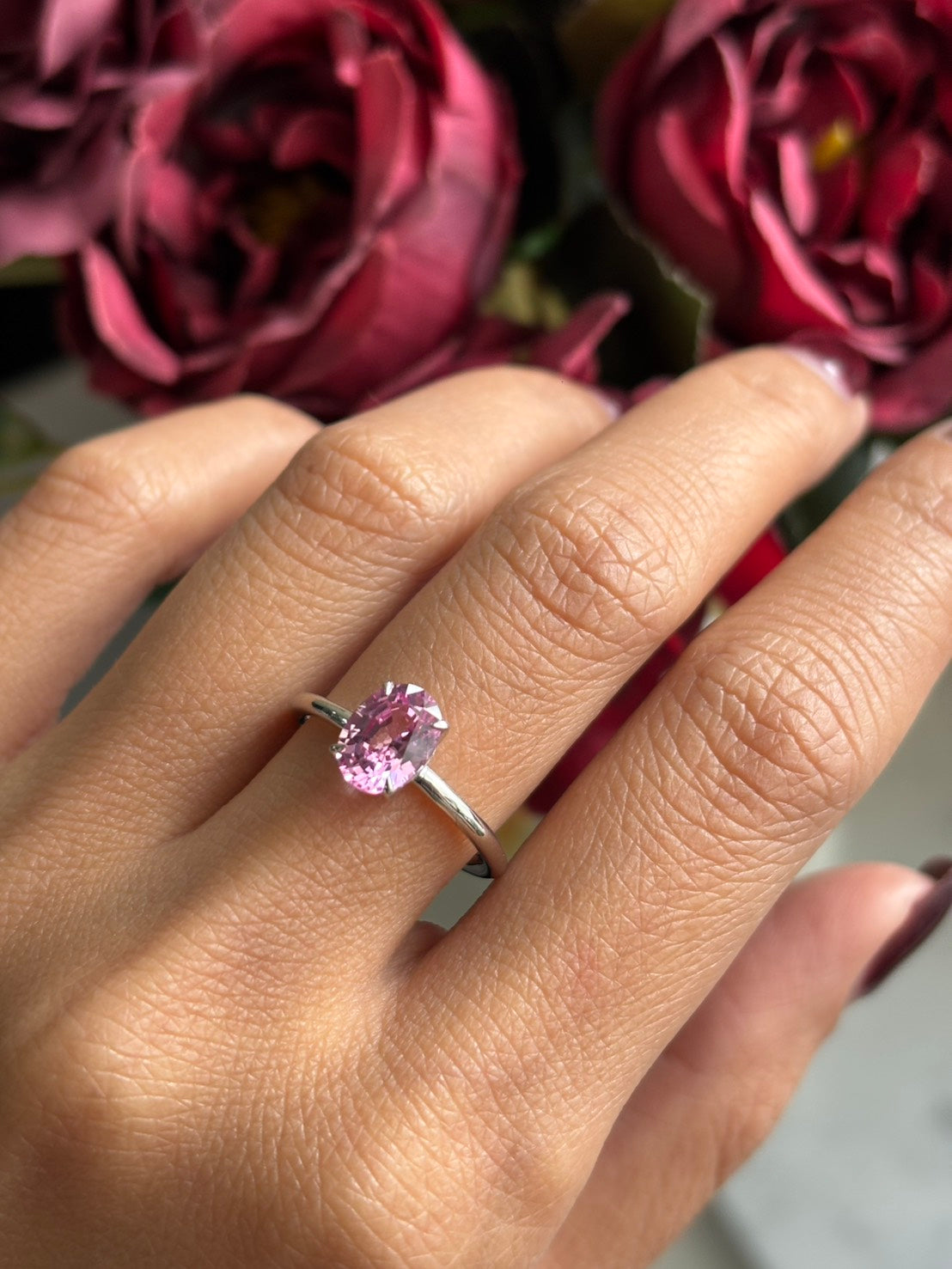 Oval Pink Sapphire Solitaire Ring