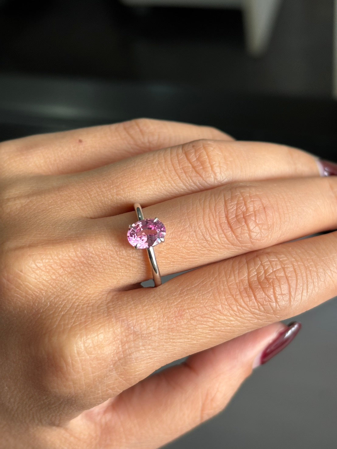 Oval Pink Sapphire Solitaire Ring