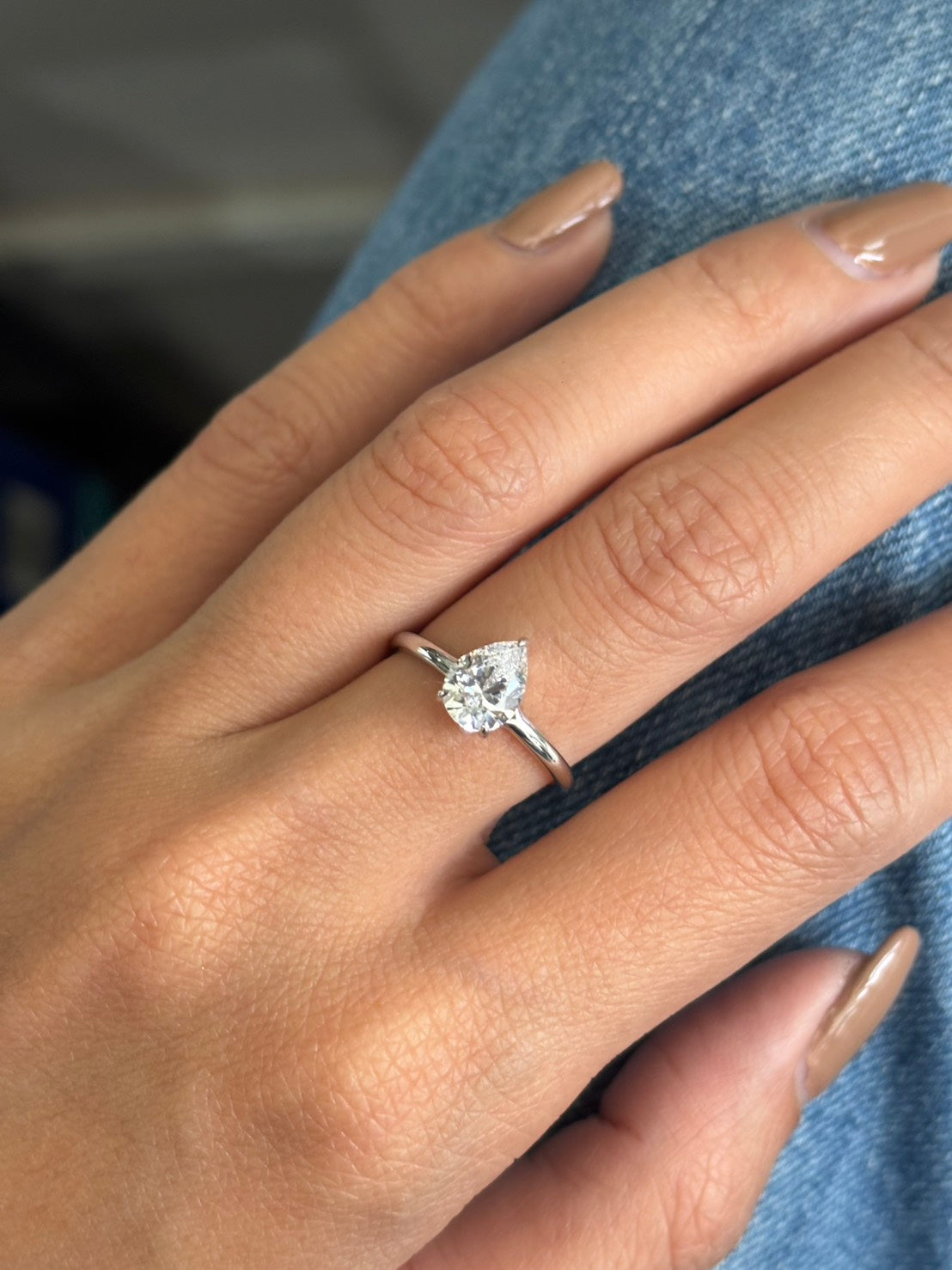 1 Carat Pear Lab Grown Diamond Floating Solitaire Ring