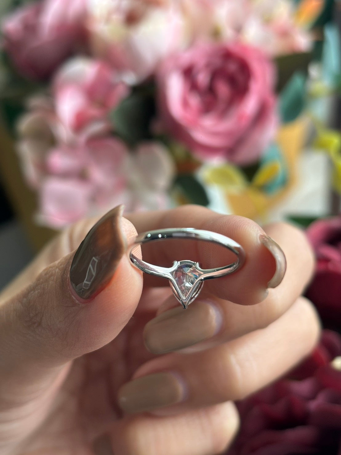 1 Carat Pear Lab Grown Diamond Floating Solitaire Ring