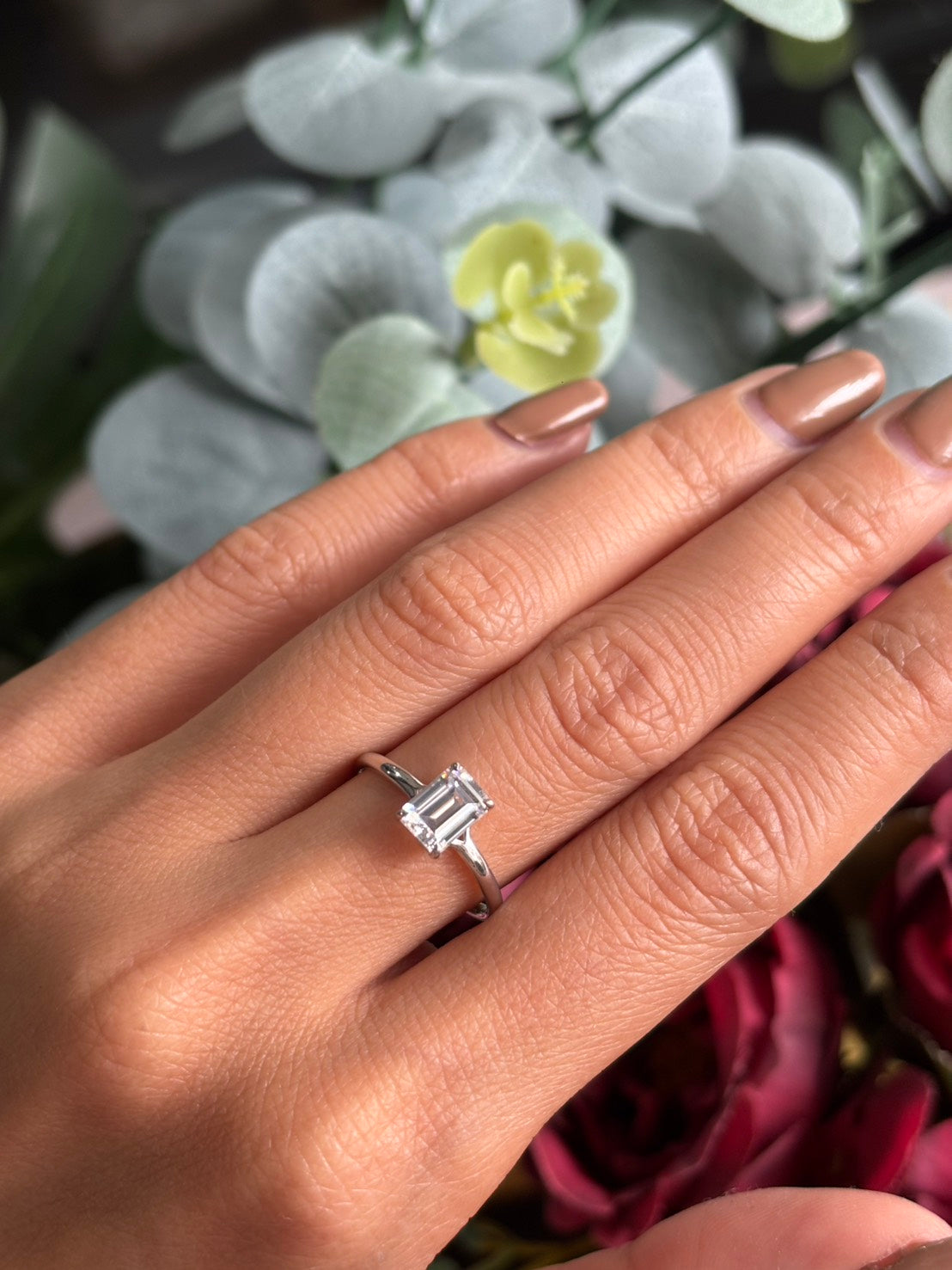 1 Carat Emerald Cut Lab Grown Diamond Floating Solitaire Ring