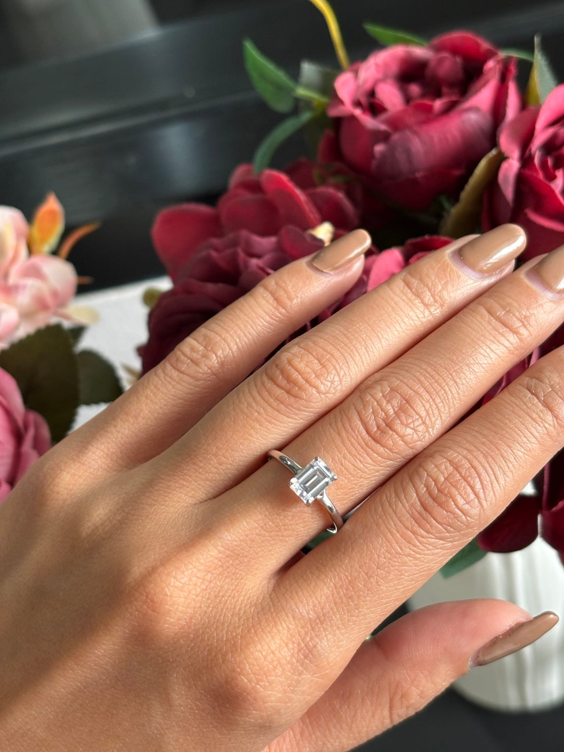 1 Carat Emerald Cut Lab Grown Diamond Floating Solitaire Ring