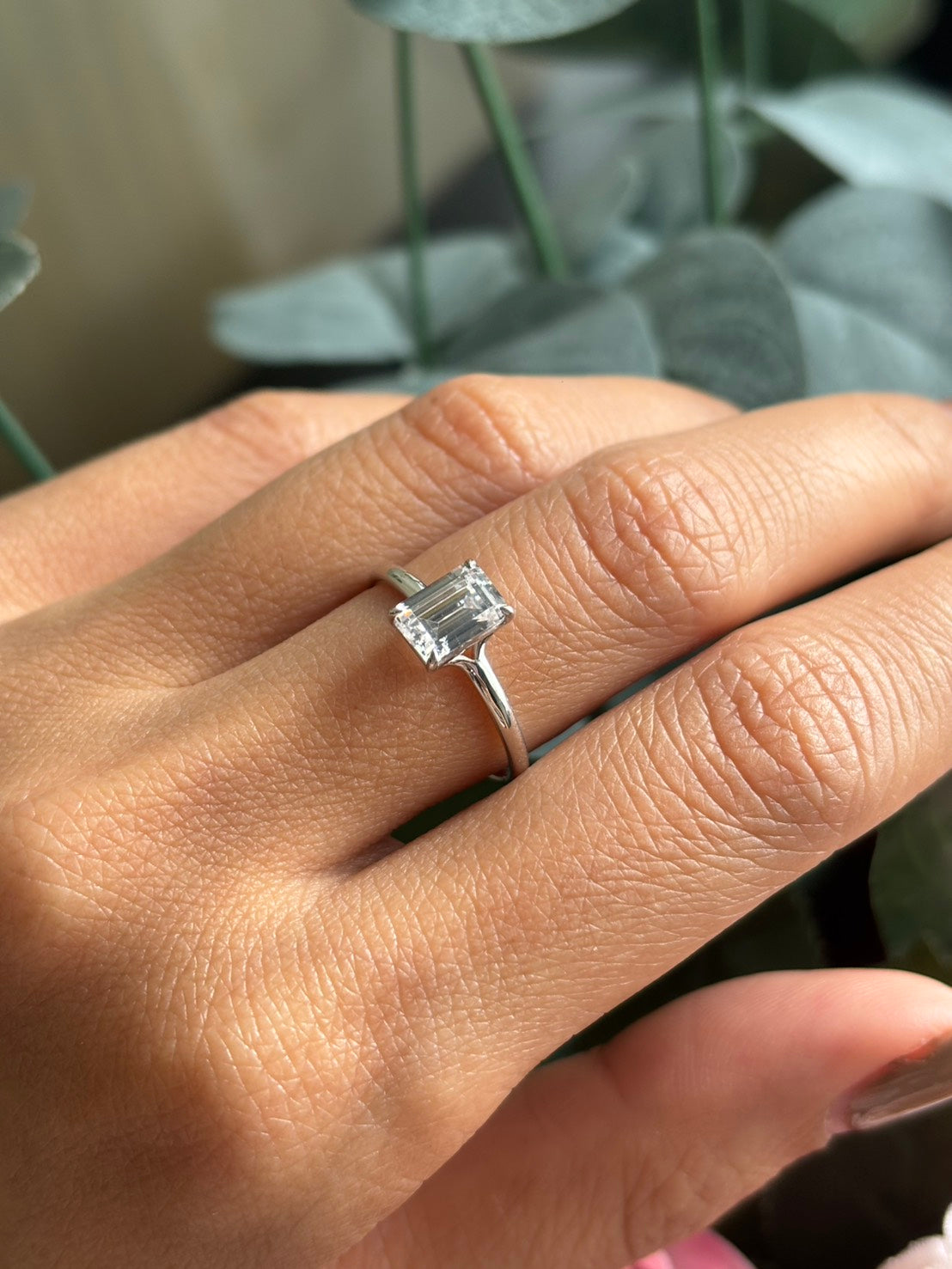 1 Carat Emerald Cut Lab Grown Diamond Floating Solitaire Ring