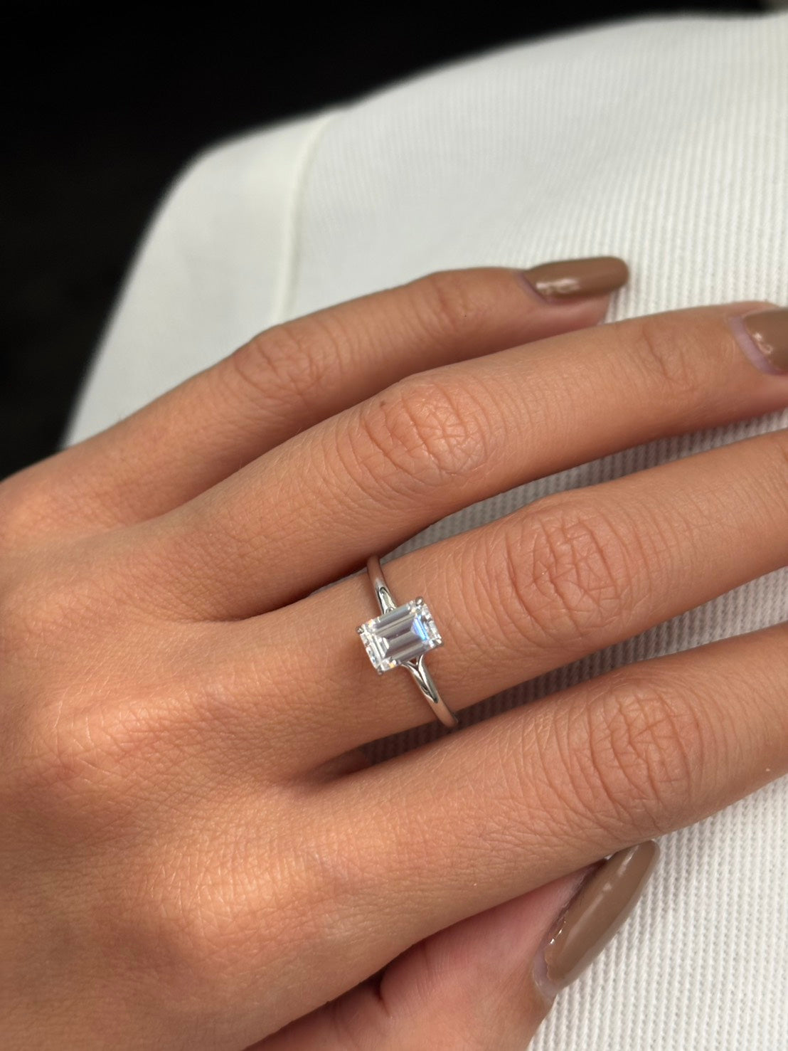 1 Carat Emerald Cut Lab Grown Diamond Floating Solitaire Ring