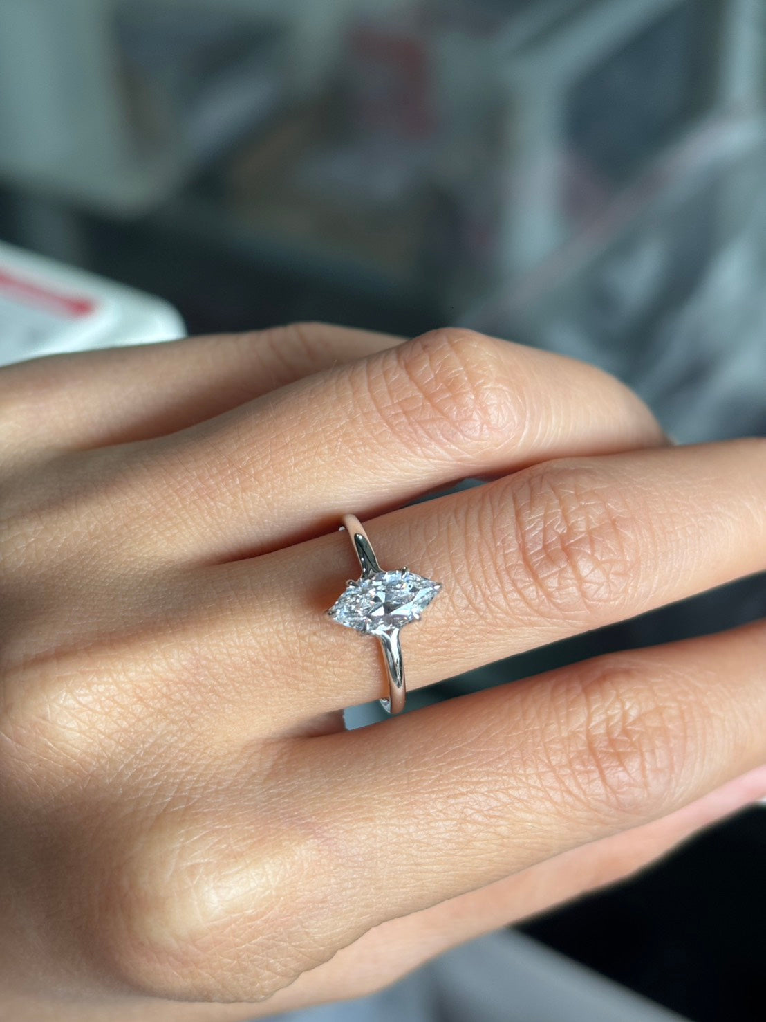 1 Carat Marquise Cut Lab Grown Diamond Floating Solitaire Ring
