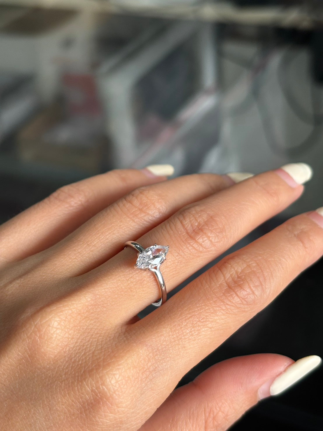 1 Carat Marquise Cut Lab Grown Diamond Floating Solitaire Ring
