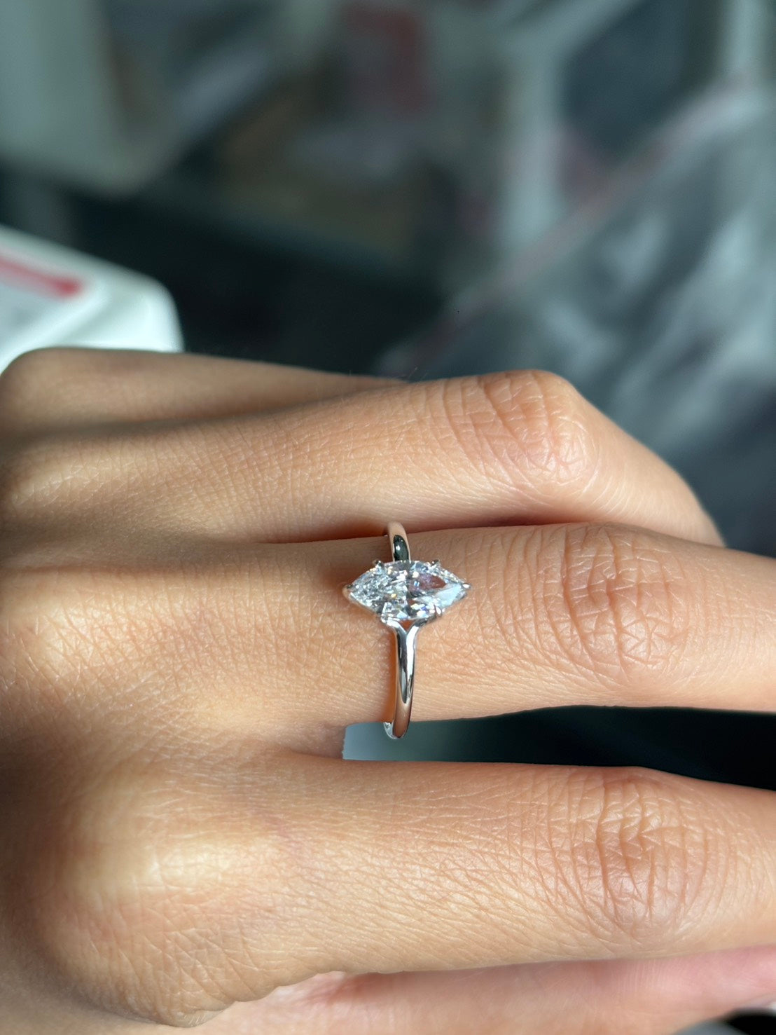 1 Carat Marquise Cut Lab Grown Diamond Floating Solitaire Ring