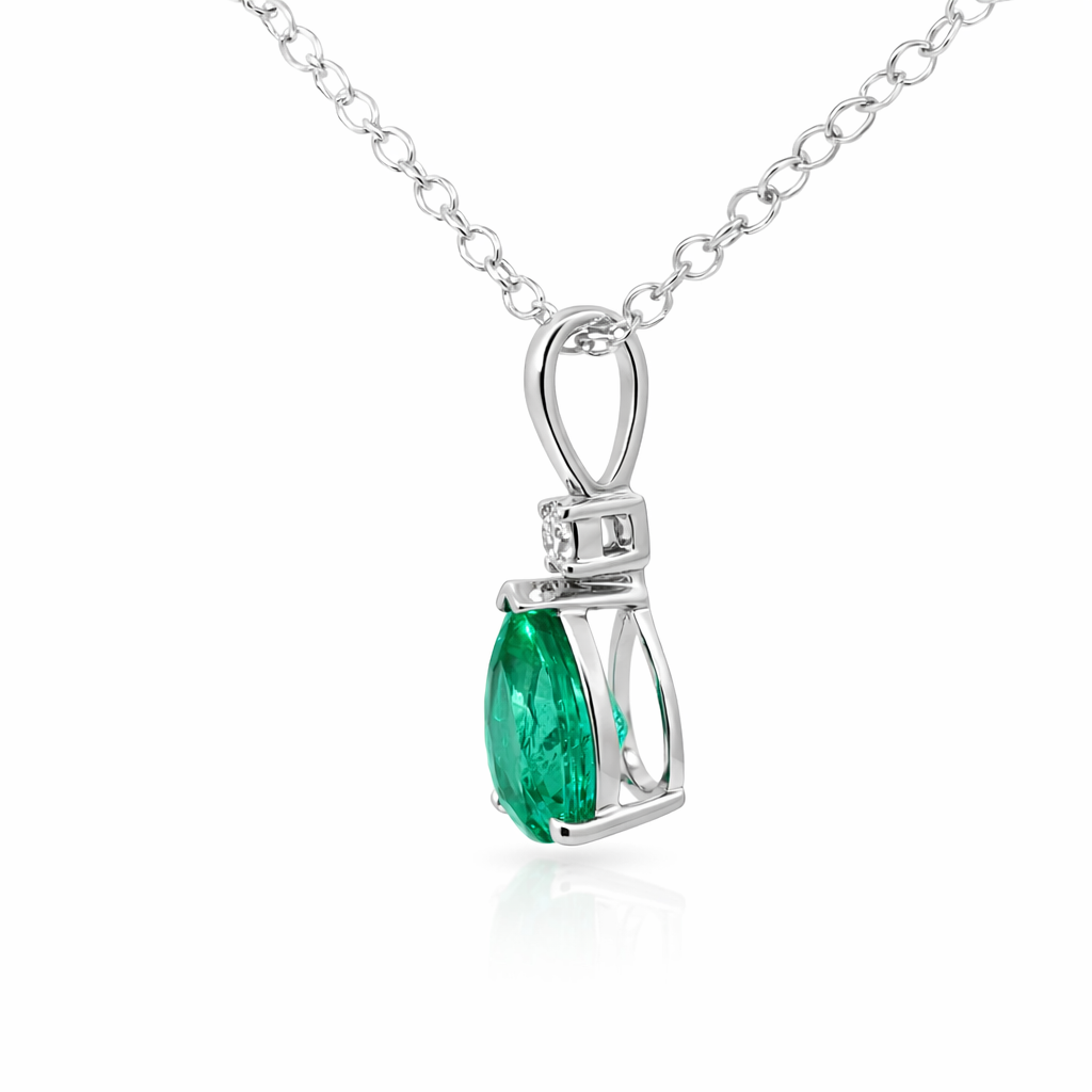 Pear Emerald Pendant with Moissanite Accent