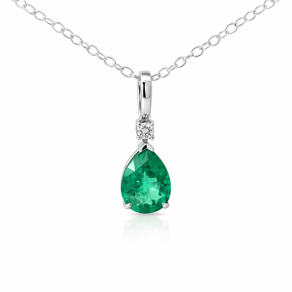 Pear Emerald Pendant with Moissanite Accent