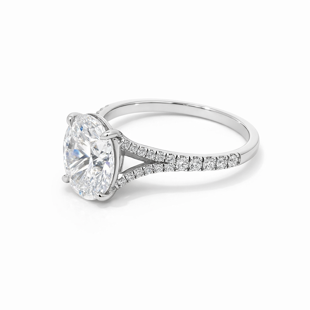 Oval Moissanite Split Shank Ring