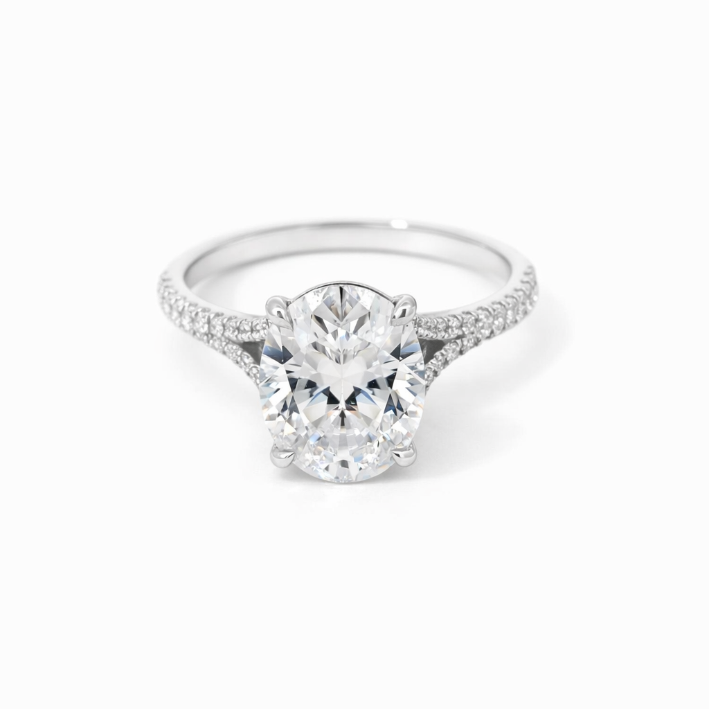 Oval Moissanite Split Shank Ring