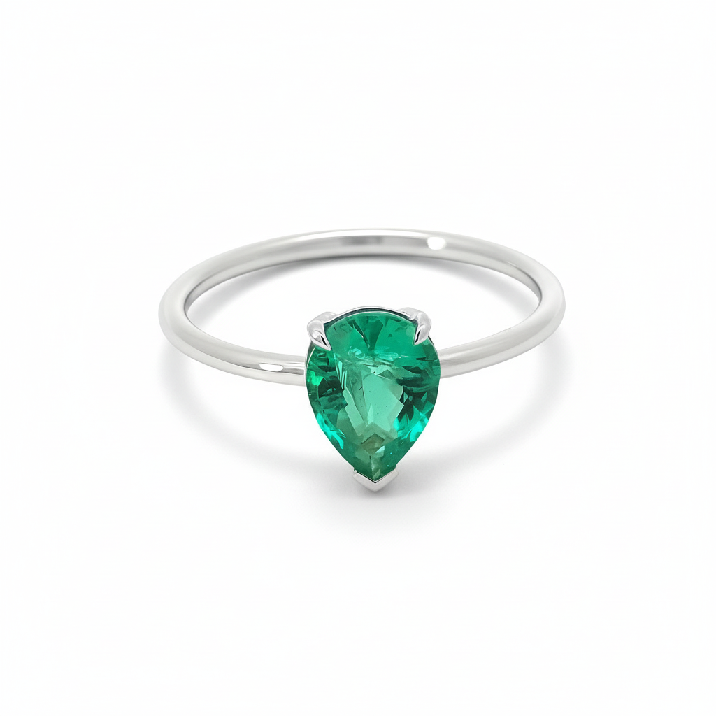 Pear Emerald Solitaire Ring