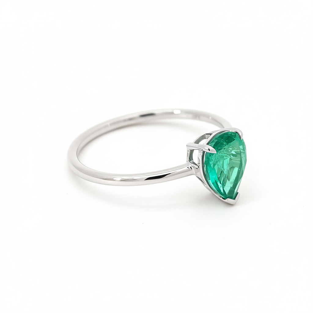 Pear Emerald Solitaire Ring