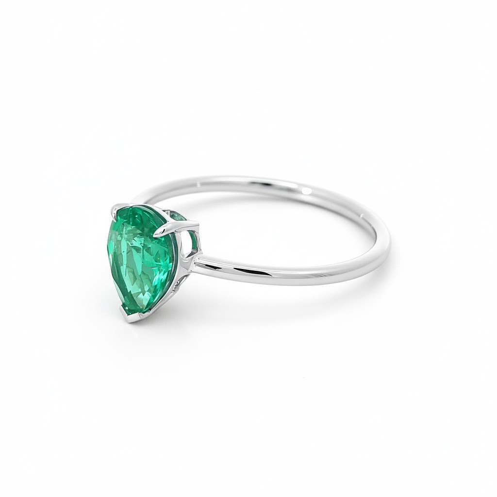 Pear Emerald Solitaire Ring