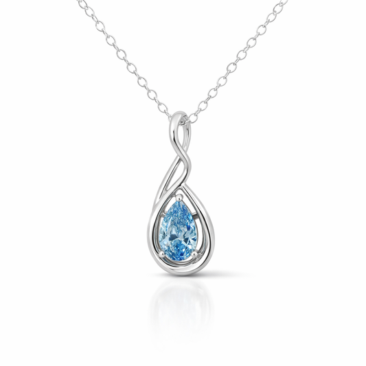 1.10ct Fancy Vivid Blue Lab-Grown Diamond Pendant | Pear VS1 | IGI Certified | Rhodium 925 Silver | One of One