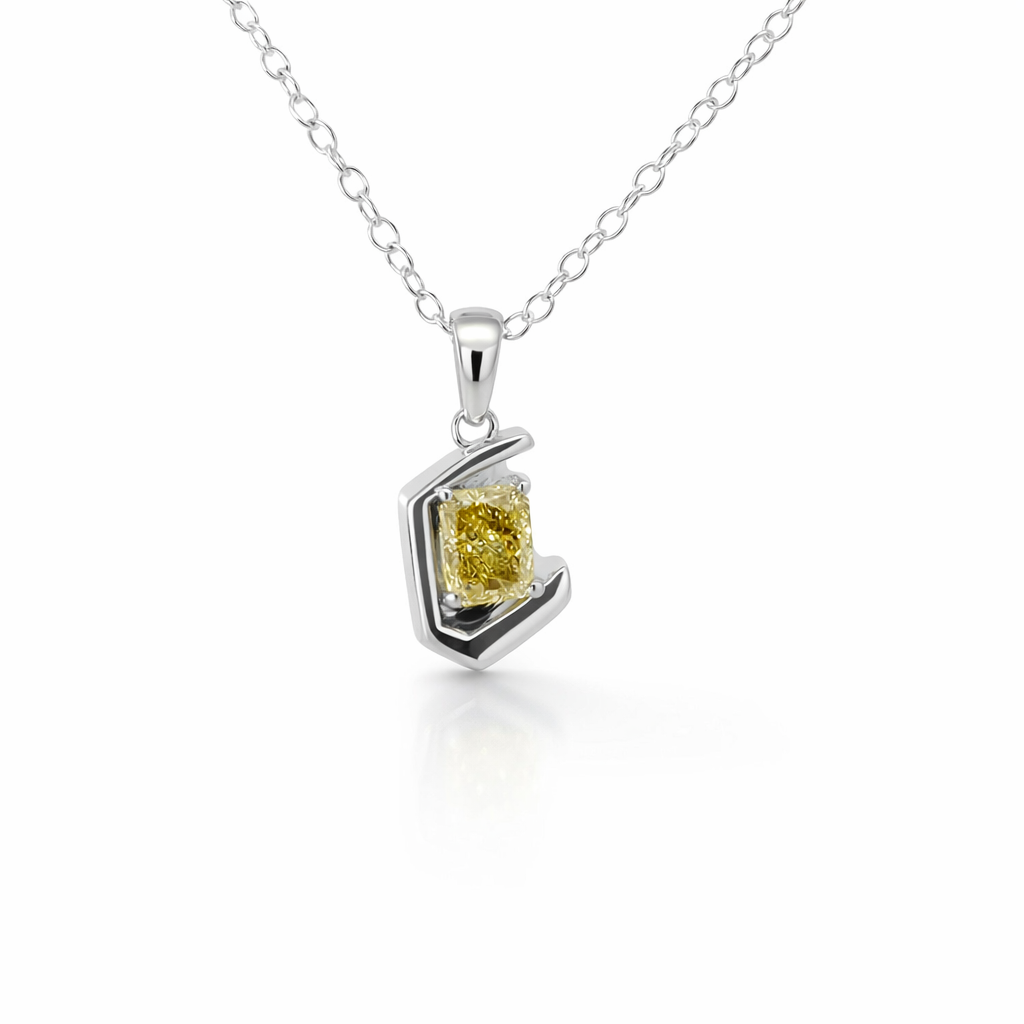 0.69ct Fancy Vivid Yellow Lab-Grown Diamond Pendant | Octagon VVS2 | IGI Certified | Rhodium 925 Silver | One of One