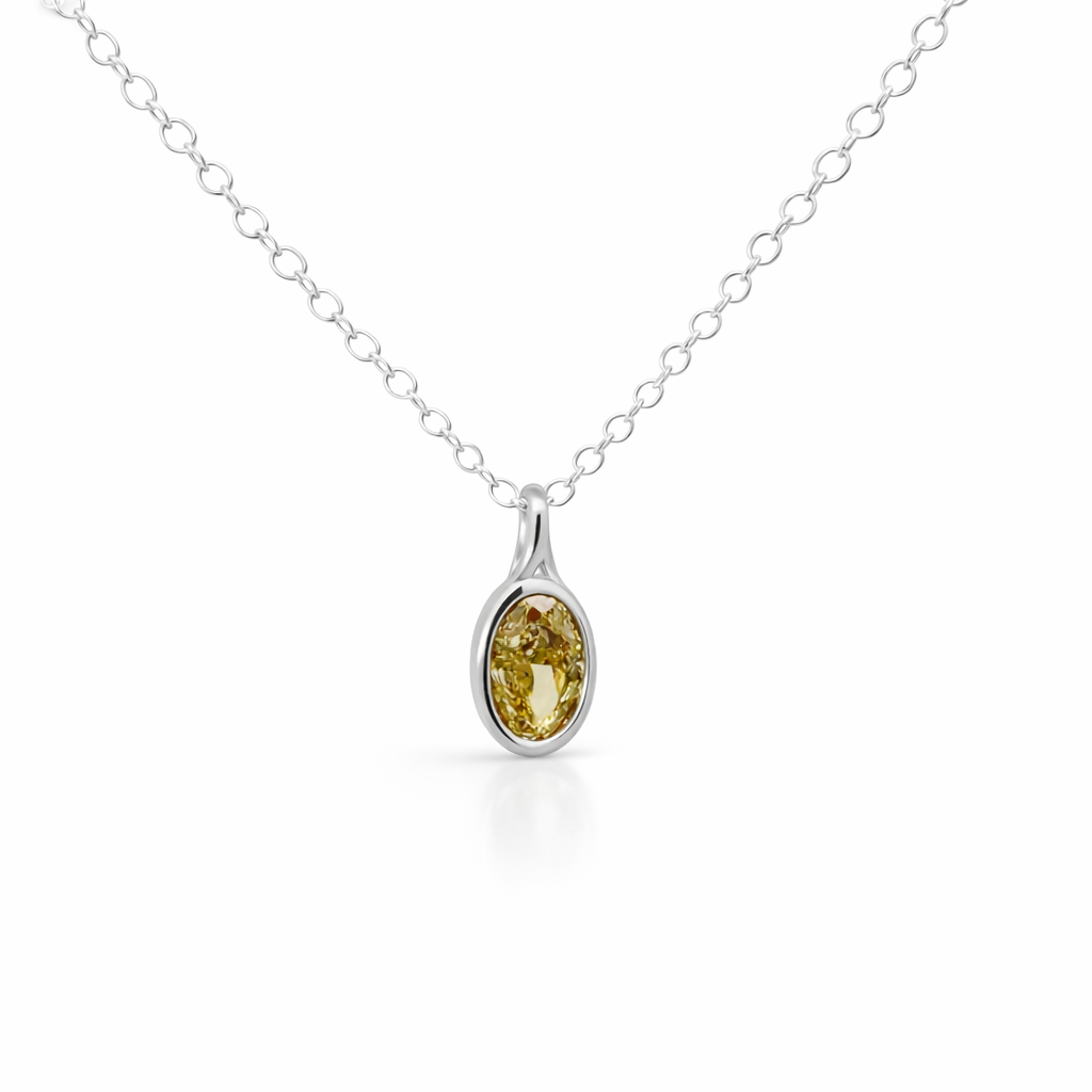 0.95ct Fancy Vivid Brownish Yellow Lab-Grown Diamond Pendant | Oval VS2 | Certified | Rhodium 925 Silver | One of One