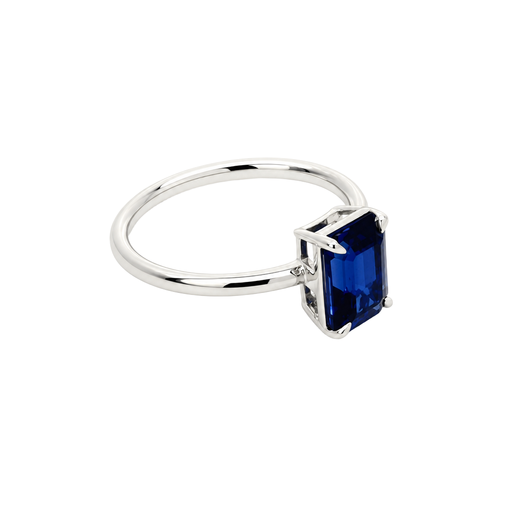 Octagon Blue Sapphire Solitaire Ring