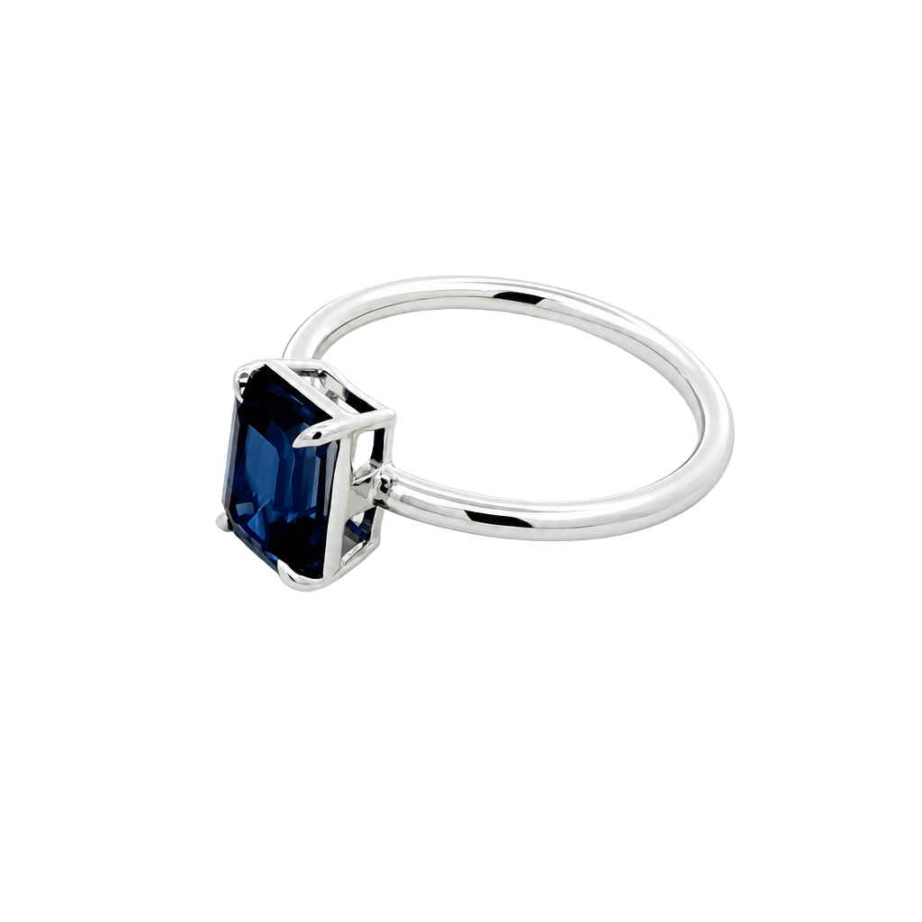 Octagon Blue Sapphire Solitaire Ring