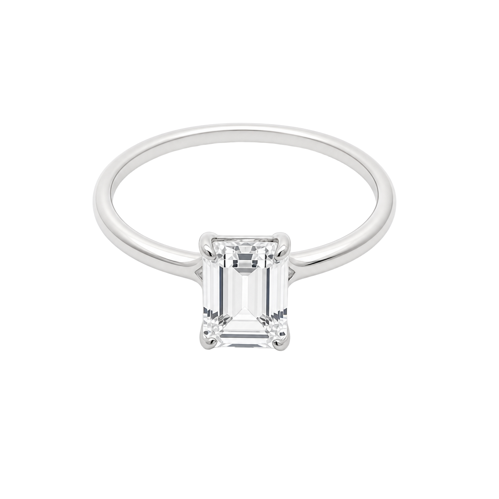 1 Carat Emerald Cut Lab Grown Diamond Floating Solitaire Ring